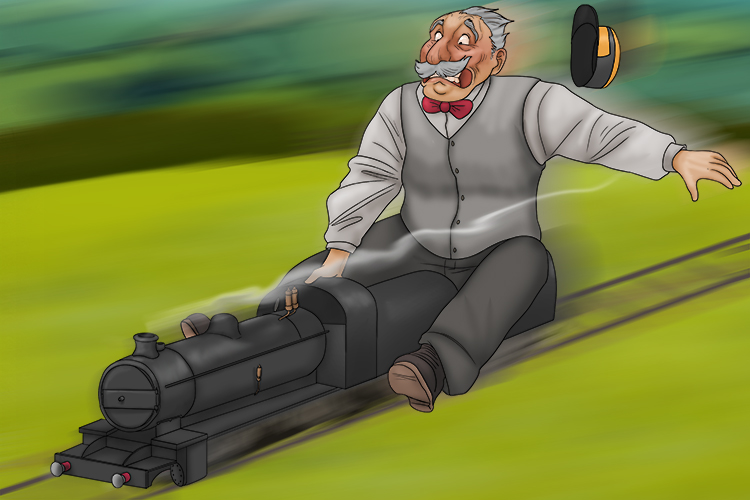 A conductor (adductors) used his inner thigh muscles to stay on the miniature train.